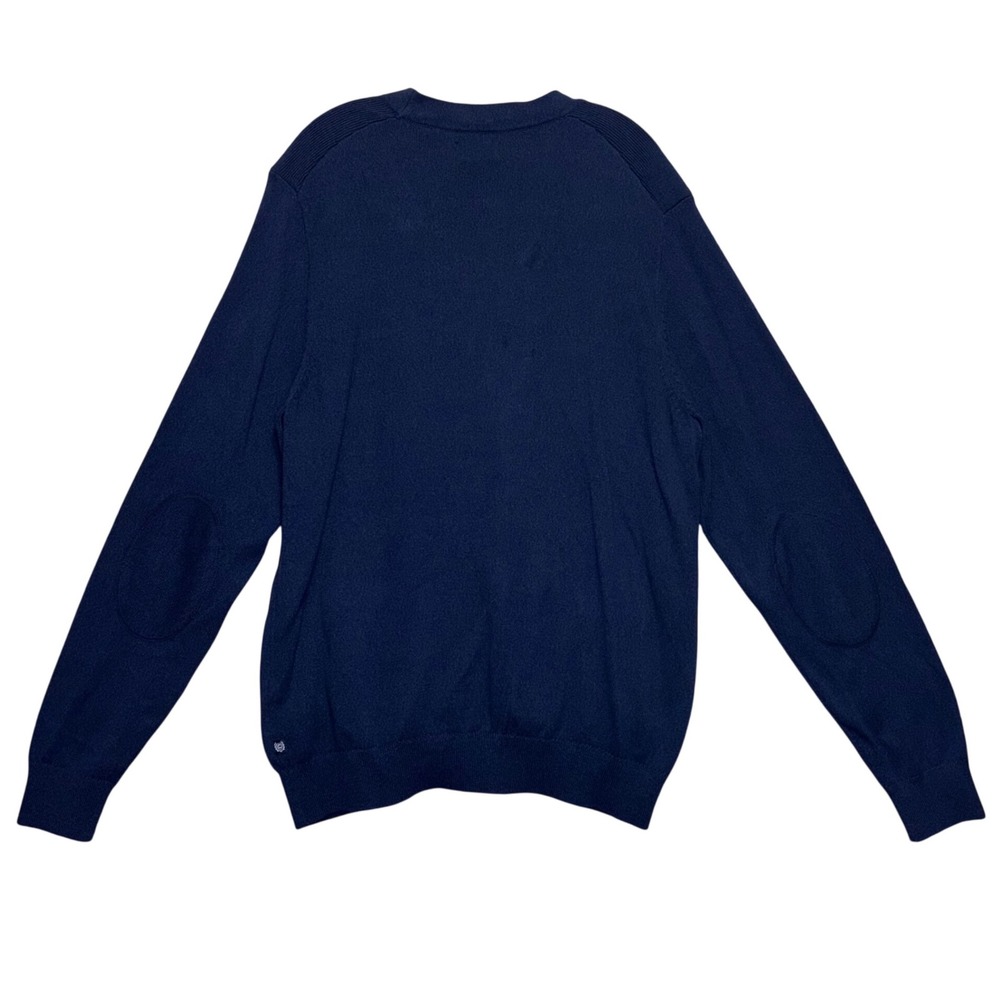 Chaps Mens Navy V-Neck Front Button Cardigan Sweater XLarge Elbow Patches - Picture 4 of 5